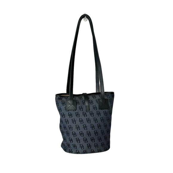 Dooney & Bourke Blue Canvas Bucket Bag Shoulder Handbag Leather Monogram - Picture 2 of 15